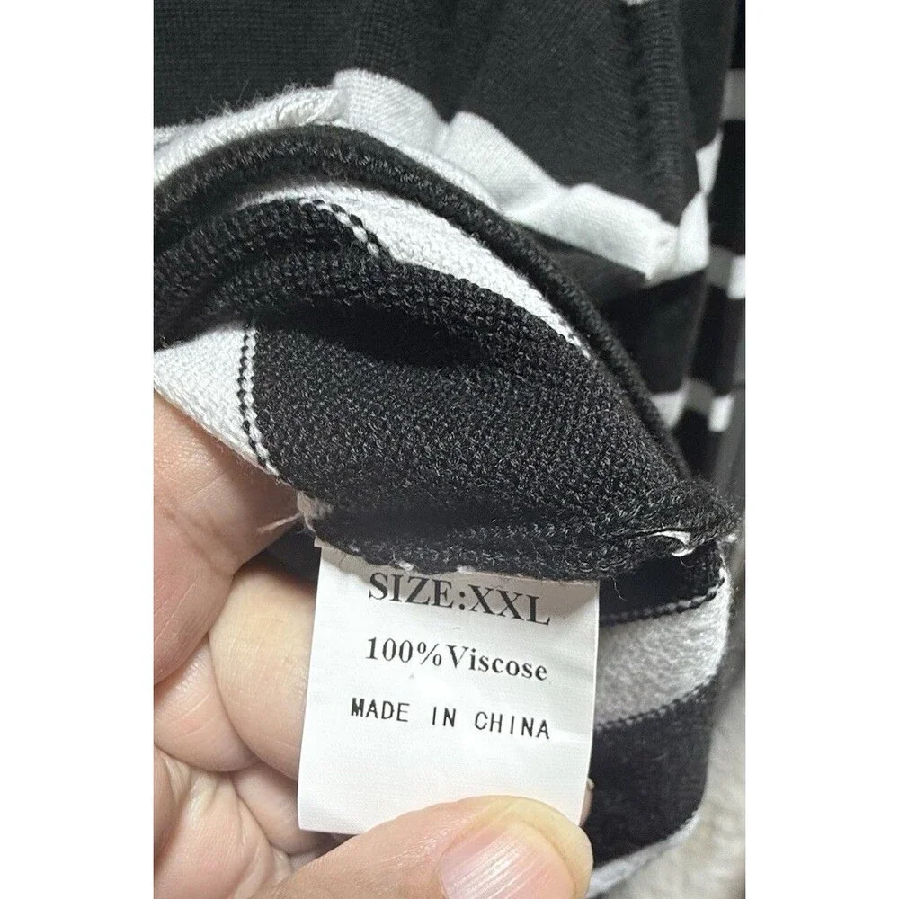 Women's XXL Black White Striped Cardigan Sweater Button Front Knit NWT